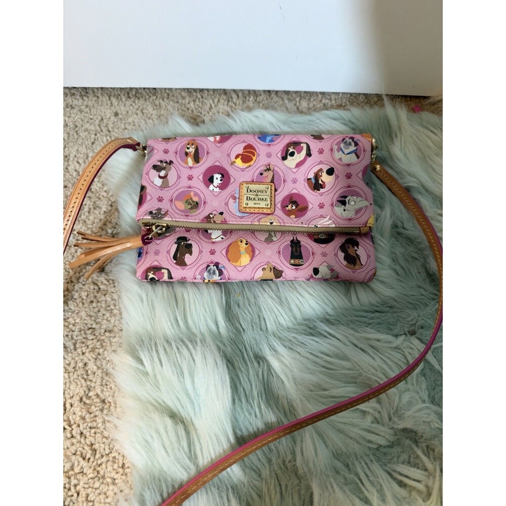 Disney Parks Dooney & Bourke Pink Dogs Fold Over Crossbody Purse Perfect Placeme